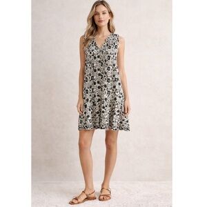 Max Studio Floral Mini Dress Boho Ruffle Tie Neck Size L